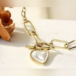 Womens Stainless Steel Gold Dangle Heart Necklace
